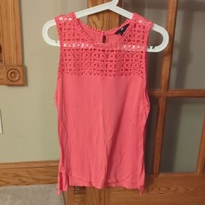 H&M Coral Sleeveless Lace Blouse